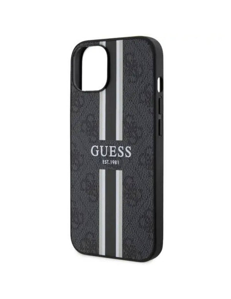 Véritable GUESS Case GUHMP14SP4RPSK pour iPhone 14 (Compatible avec Magsafe 4G Rayures imprimées / Noir)