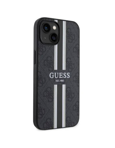 Véritable GUESS Case GUHMP14SP4RPSK pour iPhone 14 (Compatible avec Magsafe 4G Rayures imprimées / Noir)