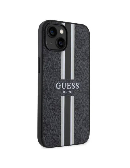 Véritable GUESS Case GUHMP14SP4RPSK pour iPhone 14 (Compatible avec Magsafe 4G Rayures imprimées / Noir)