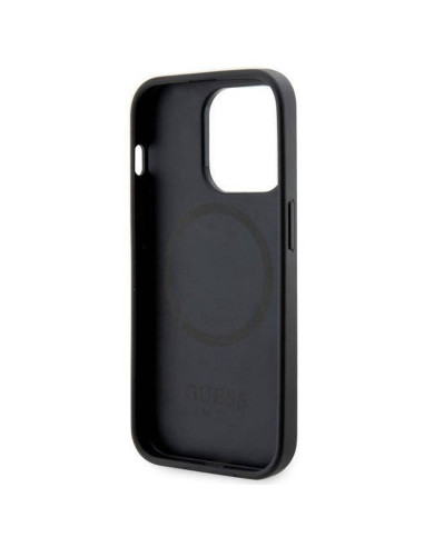 Véritable GUESS Case GUHMP14LP4RPSK pour iPhone 14 PRO (Compatible avec Magsafe 4G Rayures imprimées / noir)