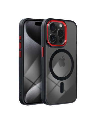 COLOR EDGE MAG COVER case compatible with MagSafe for IPHONE 16 black red