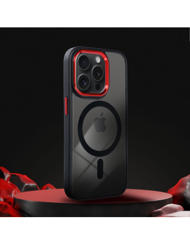 COLOR EDGE MAG COVER case compatible with MagSafe for IPHONE 16 black red