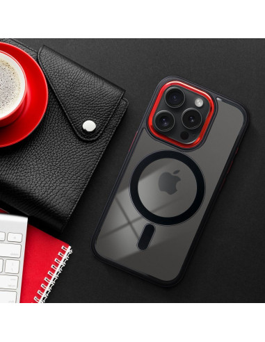 COLOR EDGE MAG COVER case compatible with MagSafe for IPHONE 16 Pro Max black red