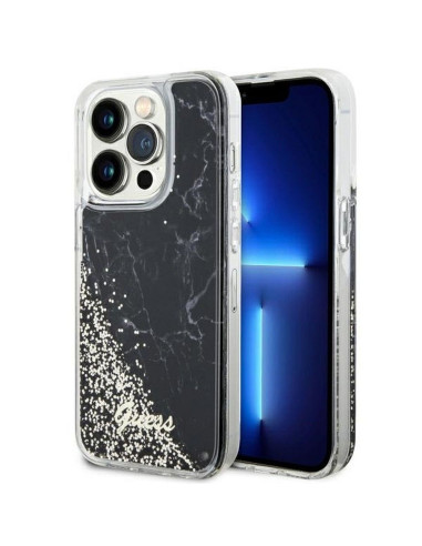 GUESS Coque pour IPHONE 14 Pro GUHCP14LLCSGSGK (Liquid Glitter Marble) noir