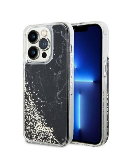 GUESS Coque pour IPHONE 14 Pro GUHCP14LLCSGSGK (Liquid Glitter Marble) noir