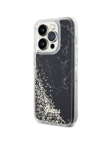 GUESS Coque pour IPHONE 14 Pro GUHCP14LLCSGSGK (Liquid Glitter Marble) noir