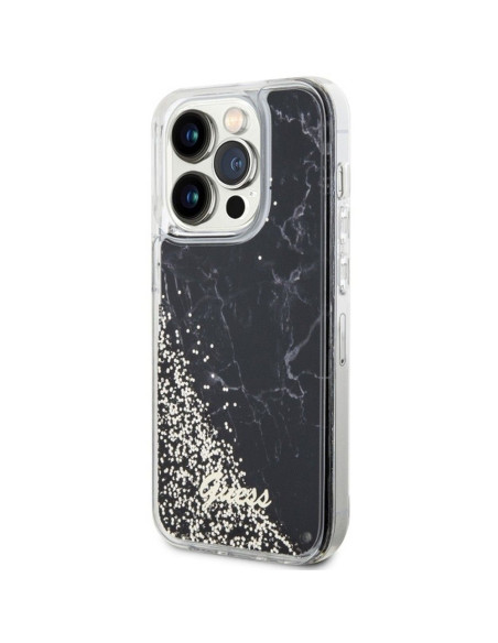 GUESS Coque pour IPHONE 14 Pro GUHCP14LLCSGSGK (Liquid Glitter Marble) noir