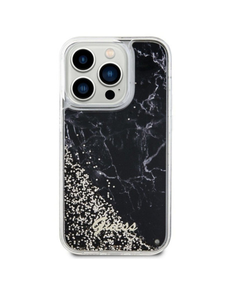 GUESS Coque pour IPHONE 14 Pro GUHCP14LLCSGSGK (Liquid Glitter Marble) noir