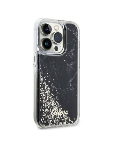 GUESS Coque pour IPHONE 14 Pro GUHCP14LLCSGSGK (Liquid Glitter Marble) noir
