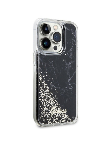 GUESS Coque pour IPHONE 14 Pro GUHCP14LLCSGSGK (Liquid Glitter Marble) noir