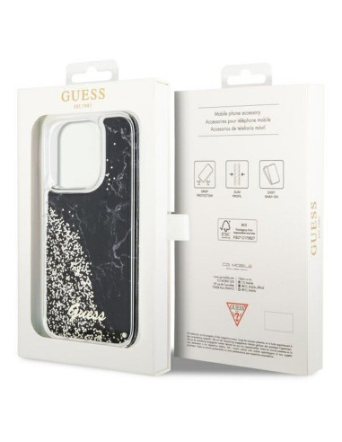 GUESS Coque pour IPHONE 14 Pro GUHCP14LLCSGSGK (Liquid Glitter Marble) noir