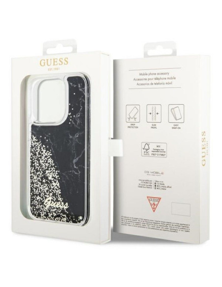 GUESS Coque pour IPHONE 14 Pro GUHCP14LLCSGSGK (Liquid Glitter Marble) noir