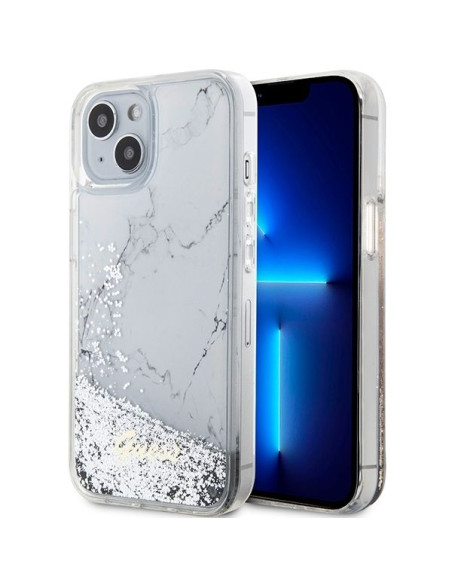 GUESS Coque pour IPHONE 13 / 14 / 15 GUHCP14SLCSGSGH (Liquid Glitter Marble) blanc