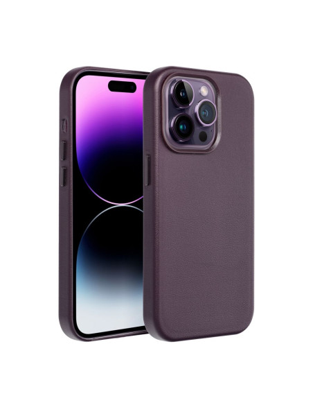 LEATHER MAG COVER case for IPHONE 16 dark violet
