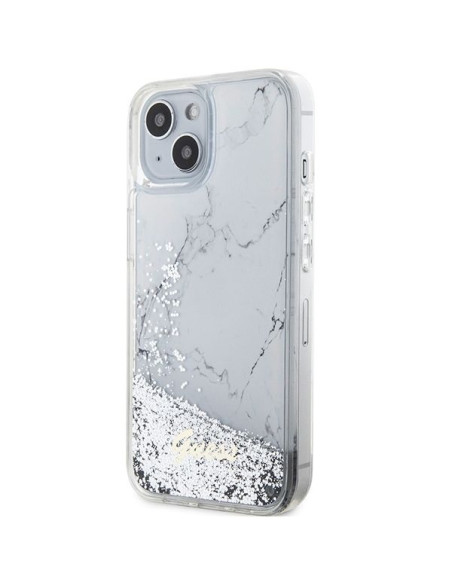 GUESS Coque pour IPHONE 13 / 14 / 15 GUHCP14SLCSGSGH (Liquid Glitter Marble) blanc