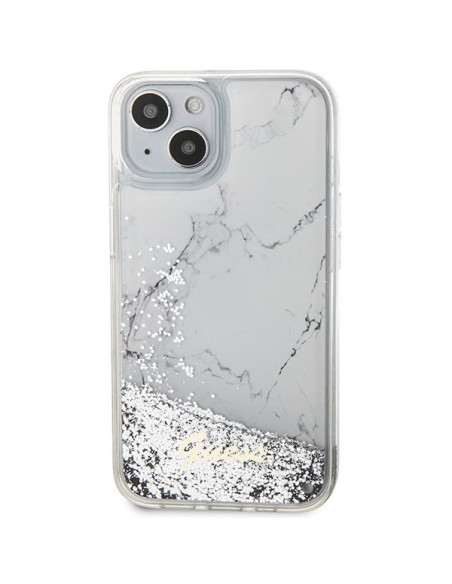 GUESS Coque pour IPHONE 13 / 14 / 15 GUHCP14SLCSGSGH (Liquid Glitter Marble) blanc