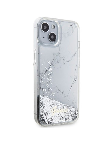 GUESS Coque pour IPHONE 13 / 14 / 15 GUHCP14SLCSGSGH (Liquid Glitter Marble) blanc