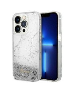 GUESS Coque pour IPHONE 14 Pro GUHCP14LLCSGSGH (Liquid Glitter Marble) blanc