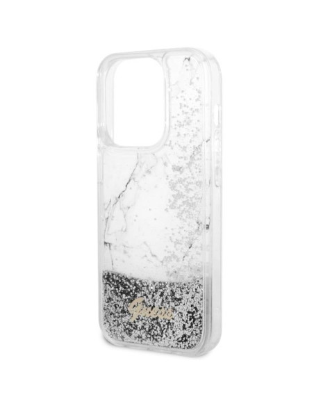 GUESS Coque pour IPHONE 14 Pro GUHCP14LLCSGSGH (Liquid Glitter Marble) blanc