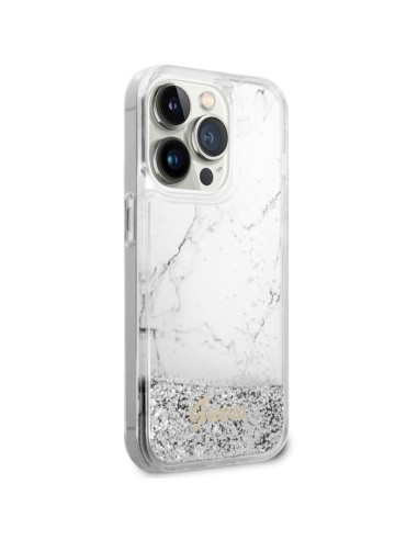 GUESS Coque pour IPHONE 14 Pro GUHCP14LLCSGSGH (Liquid Glitter Marble) blanc