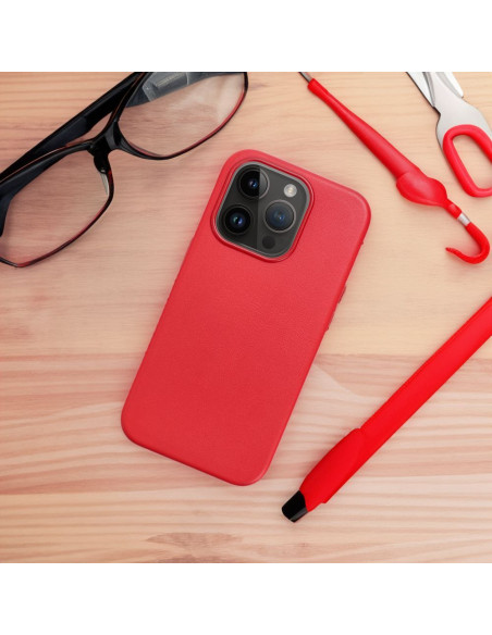 LEATHER MAG COVER case for IPHONE 16 red
