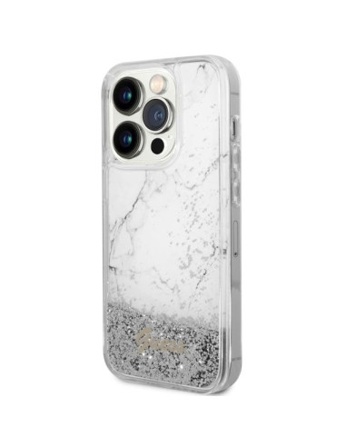 GUESS Coque pour IPHONE 14 Pro GUHCP14LLCSGSGH (Liquid Glitter Marble) blanc