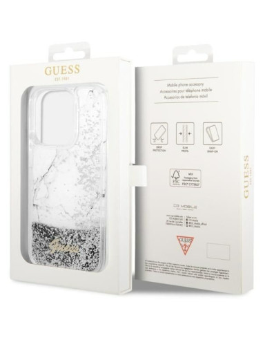 GUESS Coque pour IPHONE 14 Pro GUHCP14LLCSGSGH (Liquid Glitter Marble) blanc