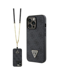 Véritable GUESS Case GUHCP13XP4TDSCPK pour iPhone 13 PRO MAX (Metal Logo Starss Crossbody / Black)