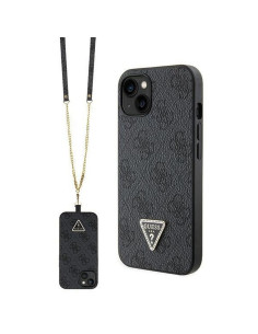 Véritable GUESS Case GUHCP14SP4TDSCPK pour iPhone 14 (Metal Logo Starss Crossbody / Black)