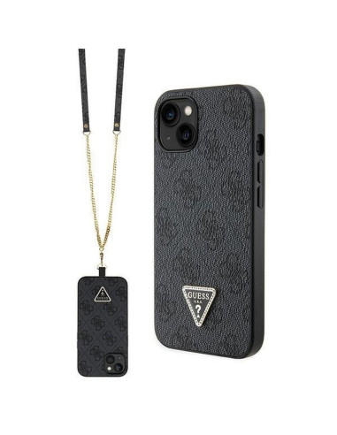 Véritable GUESS Case GUHCP14SP4TDSCPK pour iPhone 14 (Metal Logo Starss Crossbody / Black)