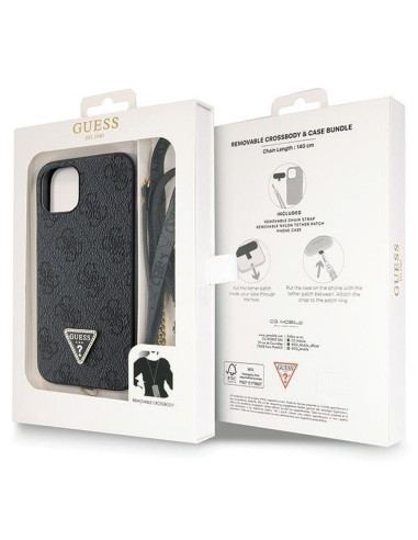 Véritable GUESS Case GUHCP14SP4TDSCPK pour iPhone 14 (Metal Logo Starss Crossbody / Black)