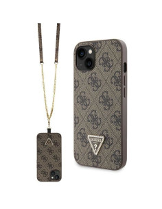 GUESS Coque pour IPHONE 13 / 14 / 15 GUHCP14SP4TDSCPW (Crossbody 4G Metal Logo) marron