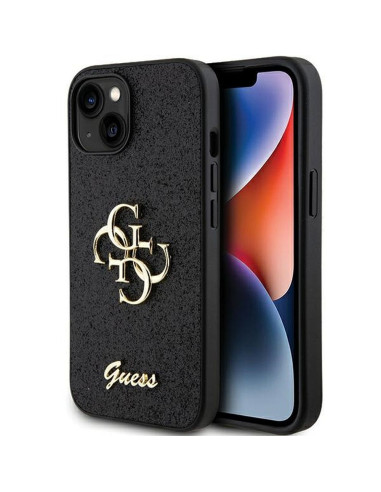 Véritable GUESS Case GUHCP15SHG4SGK pour iPhone 15 (Fixed Glitter Big 4G / noir)