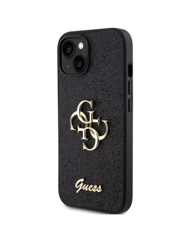 Véritable GUESS Case GUHCP15SHG4SGK pour iPhone 15 (Fixed Glitter Big 4G / noir)