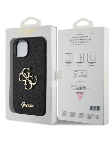 Véritable GUESS Case GUHCP15SHG4SGK pour iPhone 15 (Fixed Glitter Big 4G / noir)