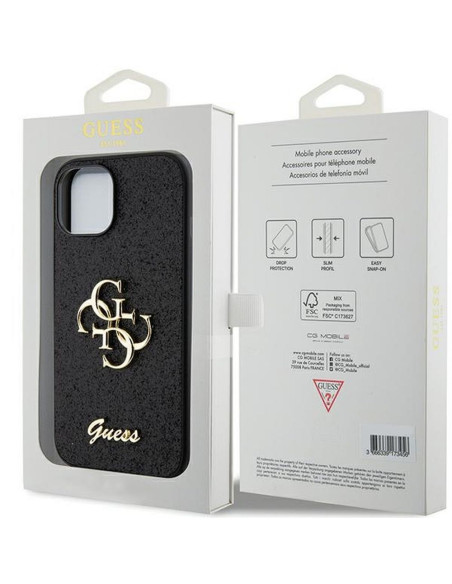 Véritable GUESS Case GUHCP15SHG4SGK pour iPhone 15 (Fixed Glitter Big 4G / noir)