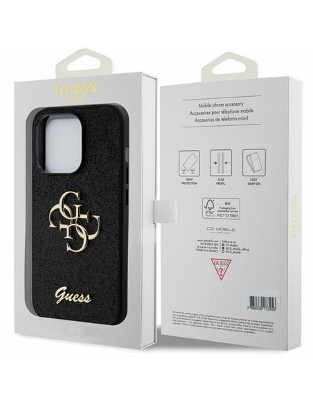 Véritable GUESS Case GUHCP15XHG4SGK pour iPhone 15 PRO MAX (Fixed Glitter Big 4G / noir)