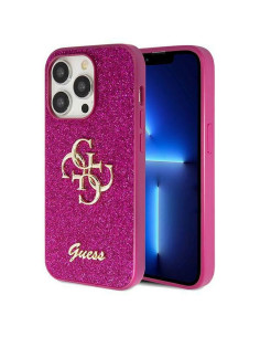 Véritable GUESS Case GUHCP15LHG4SGU pour iPhone 15 Pro (Fixed Glitter Big 4G / violet)