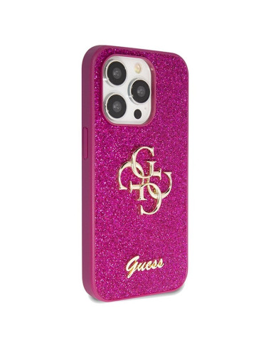 Véritable GUESS Case GUHCP15LHG4SGU pour iPhone 15 Pro (Fixed Glitter Big 4G / violet)