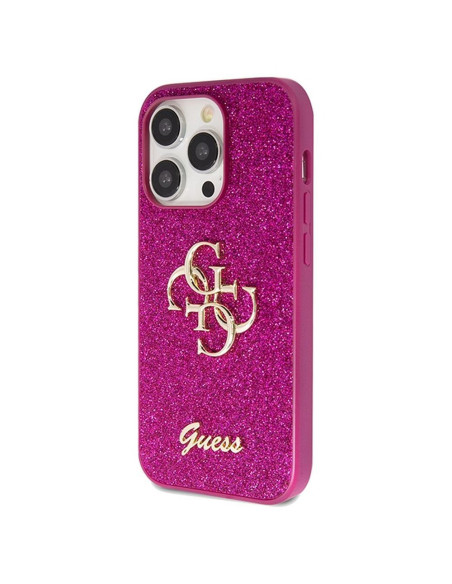 Véritable GUESS Case GUHCP15LHG4SGU pour iPhone 15 Pro (Fixed Glitter Big 4G / violet)