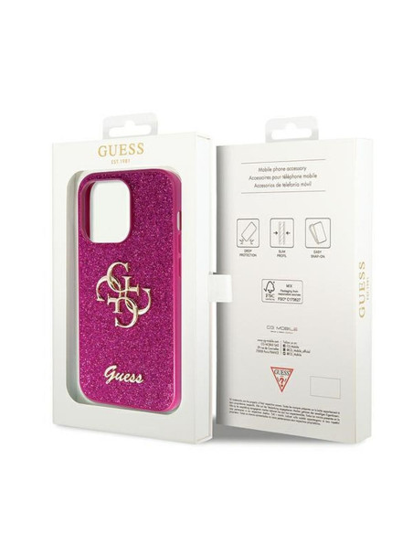 Véritable GUESS Case GUHCP15LHG4SGU pour iPhone 15 Pro (Fixed Glitter Big 4G / violet)