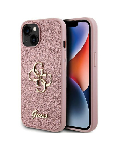 Véritable GUESS Case GUHCP15SHG4SGP pour iPhone 15 (Fixed Glitter Big 4G / pink)