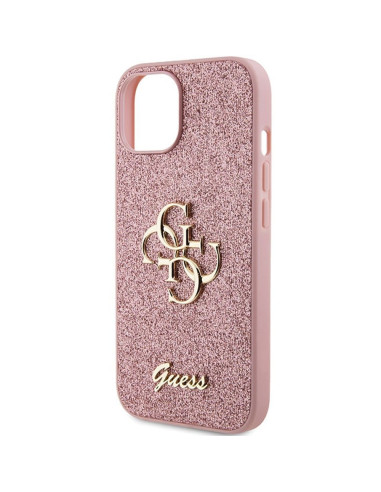 Véritable GUESS Case GUHCP15SHG4SGP pour iPhone 15 (Fixed Glitter Big 4G / pink)