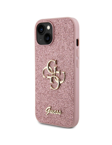 Véritable GUESS Case GUHCP15SHG4SGP pour iPhone 15 (Fixed Glitter Big 4G / pink)