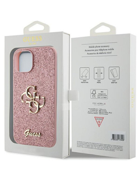 Véritable GUESS Case GUHCP15SHG4SGP pour iPhone 15 (Fixed Glitter Big 4G / pink)