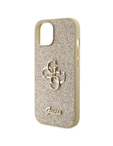 Véritable GUESS Case GUHCP15SHG4SGD pour iPhone 15 (Fixed Glitter Big 4G / Gold)