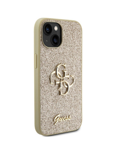 Véritable GUESS Case GUHCP15SHG4SGD pour iPhone 15 (Fixed Glitter Big 4G / Gold)