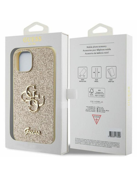 Véritable GUESS Case GUHCP15SHG4SGD pour iPhone 15 (Fixed Glitter Big 4G / Gold)