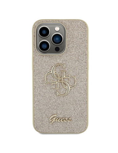 Véritable GUESS Case GUHCP15LHG4SGD pour iPhone 15 PRO (Fixed Glitter Big 4G / Gold)