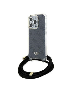 Véritable GUESS Case GUHCP15XHC4SEK pour iPhone 15 Pro Max (Crossbody Cord 4G Print / Black)